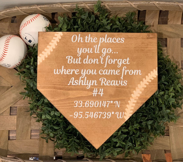Oh the places you’ll go. Graduation gift. Class of 2021. Personalized baseball gift. Baseball decor. Custom home plate. Dr. Seuss.
