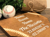 Baseball home plate gift. Home sweet home. Personalized home plate. Family name home plate. Baseball home decor. Latitude longitude gift.