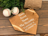 Baseball home plate gift. Home sweet home. Personalized home plate. Family name home plate. Baseball home decor. Latitude longitude gift.