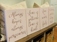 Blush Love Is Patient Love is Kind Wedding Decorations. 1 Corinthians 13 Wedding Aisle Signs. Wood Wedding Signs.