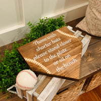 Those with shorter bats please stand closer to the plate...or sit on the bench. Baseball sign. Baseball decor. Bathroom decor. Bathroom sign