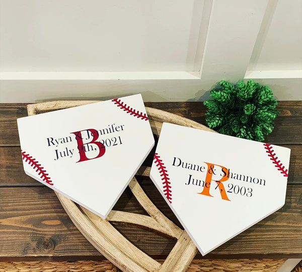 Baseball wedding. Personalized baseball. Baseball gift. Baseball theme. Baseball home plate. Personalized home plate.
