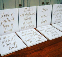 Love Is Patient. Love is Kind.  Love Never Fails. Wedding Decor. White wedding. Wedding Aisle Signs. Wedding Aisle. Christmas wedding.