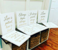 Love Is Patient. Love is Kind.  Love Never Fails. Wedding Decor. White wedding. Wedding Aisle Signs. Wedding Aisle. Christmas wedding.