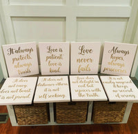 Love Is Patient. Love is Kind. Aisle Markers. Blush Wedding. Love Never Fails. Wedding Decor. Wedding Aisle Signs. Wedding Aisle Decor.