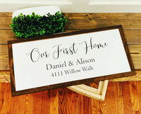 Our first home. Home sweet home. Entryway decor. Wedding gift. Christmas gift. Realtor closing gift. Housewarming gift. Housewarming gift.