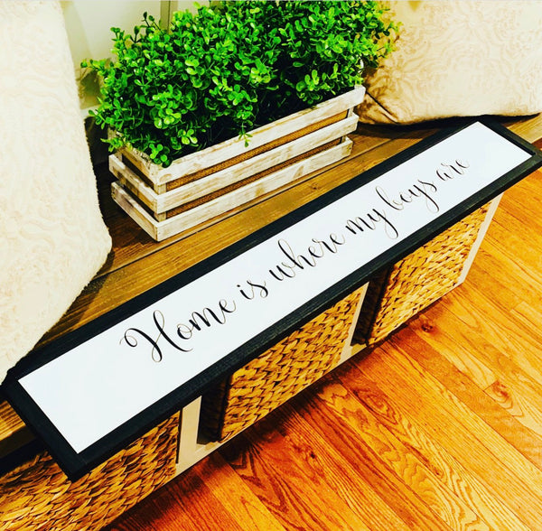 Home is where my boys are farmhouse sign. Home decor. Farmhouse decor. Fixer upper decor. Farmhouse sign. Gift for mom. Framed sign.