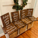 Wedding aisle decor. Love Is Patient Love is Kind. Wedding Decorations. 1 Corinthians 13 Wedding Aisle Signs. Rustic Wedding Signs.